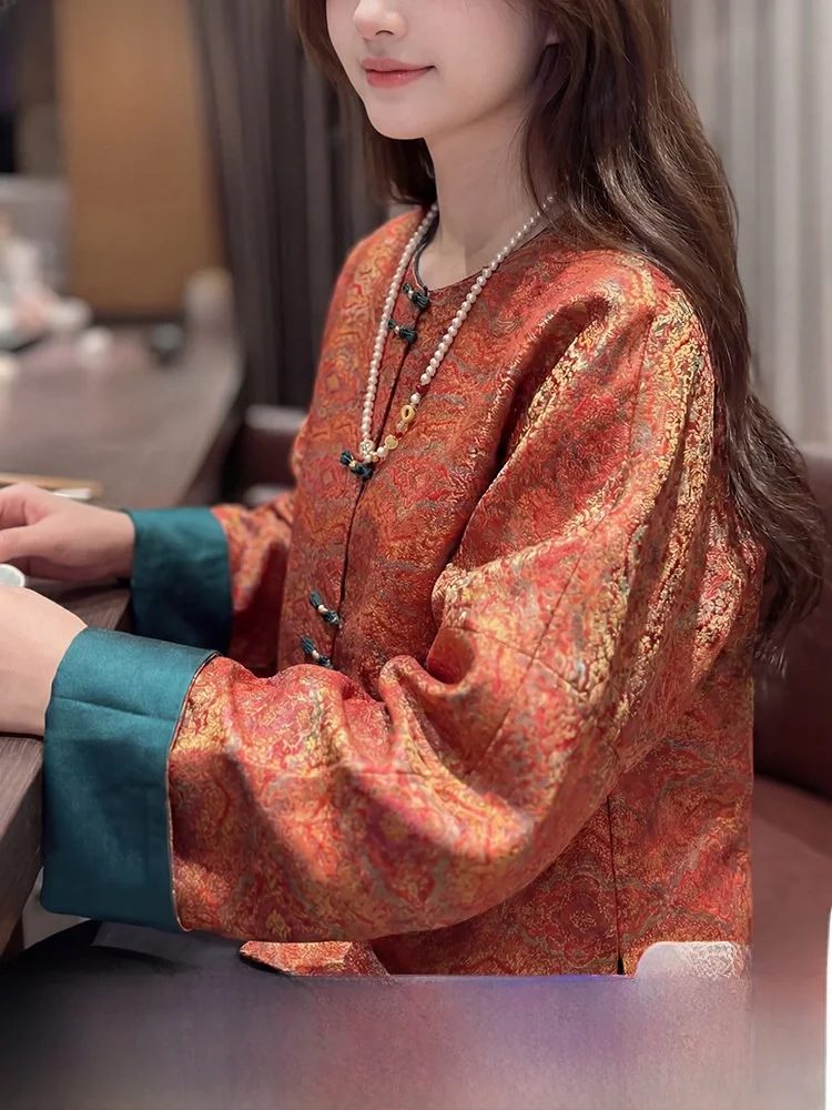 

Элитный кардиган из 100% шелка Song Jin в новом китайском национальном стиле, красивый короткий жакет для женщин, маленький размер, весенний, на пуговицах