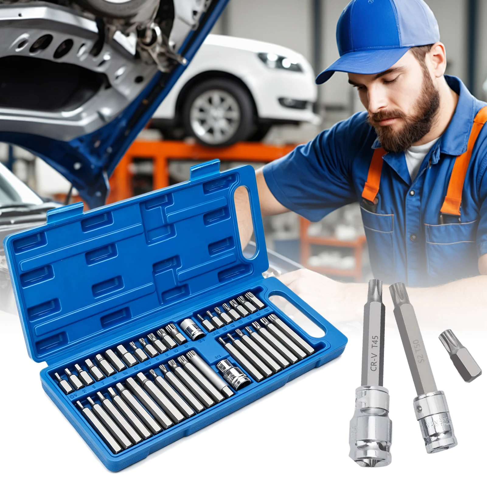 Socket Set Heavy Duty Spline Hex Hand Tools 40-Piece 3/8 1/2inch Drive Socket Set for Car Truck Motorcycle Vehicle Appliance