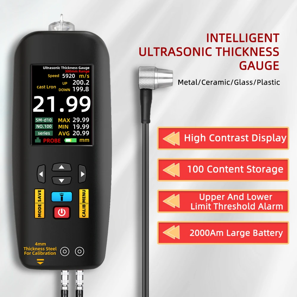 BSIDE Digital Ultrasonic Thickness Gauge High Precision Metallic ceramics composites Tester Meter 1-300mm 0.01mm Resolution