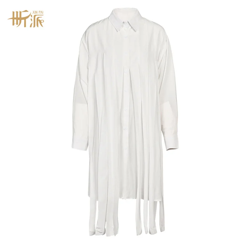 New Ribbon Design High Quality Fall Long Shirt Skirt Irregular Deconstruction Yamamoto Style Shirt Dress Women