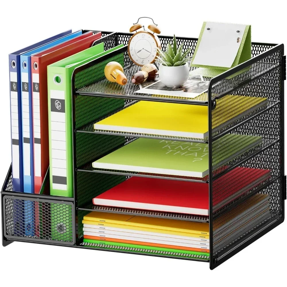

5-Tier Paper Letter Tray Organizer, Mesh Desk Organizers and Accessories with Magazine Holder