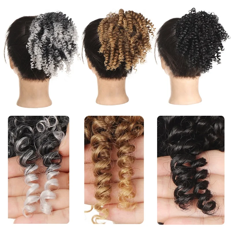 Syntetyczne 4-calowe Afro perwersyjne kręcone włosy kok Chignon do przedłużania włosów elastyczna gumka Updo Cover Puff kawałki włosów dla kobiet