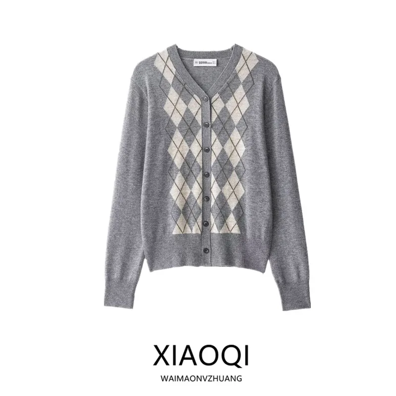 

Новое поступление осени 2022, женское шерстяное пальто с ромбовидным узором на пуговицах, универсальная верхняя одежда Long Sve V-Ne
