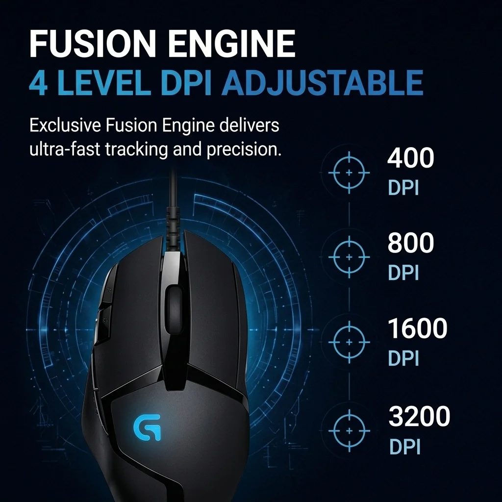 Logitech G402 Wired Gaming Mouse Custom Game Macro Setting Glowing G‑Logo Light Stable Cursor Control For PC