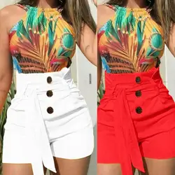 Summer Women's Short High Waist Casual Solid Hot Skinny Shorts Black Red White Yellow Shorts Jeans Belt Design Slim Shorts