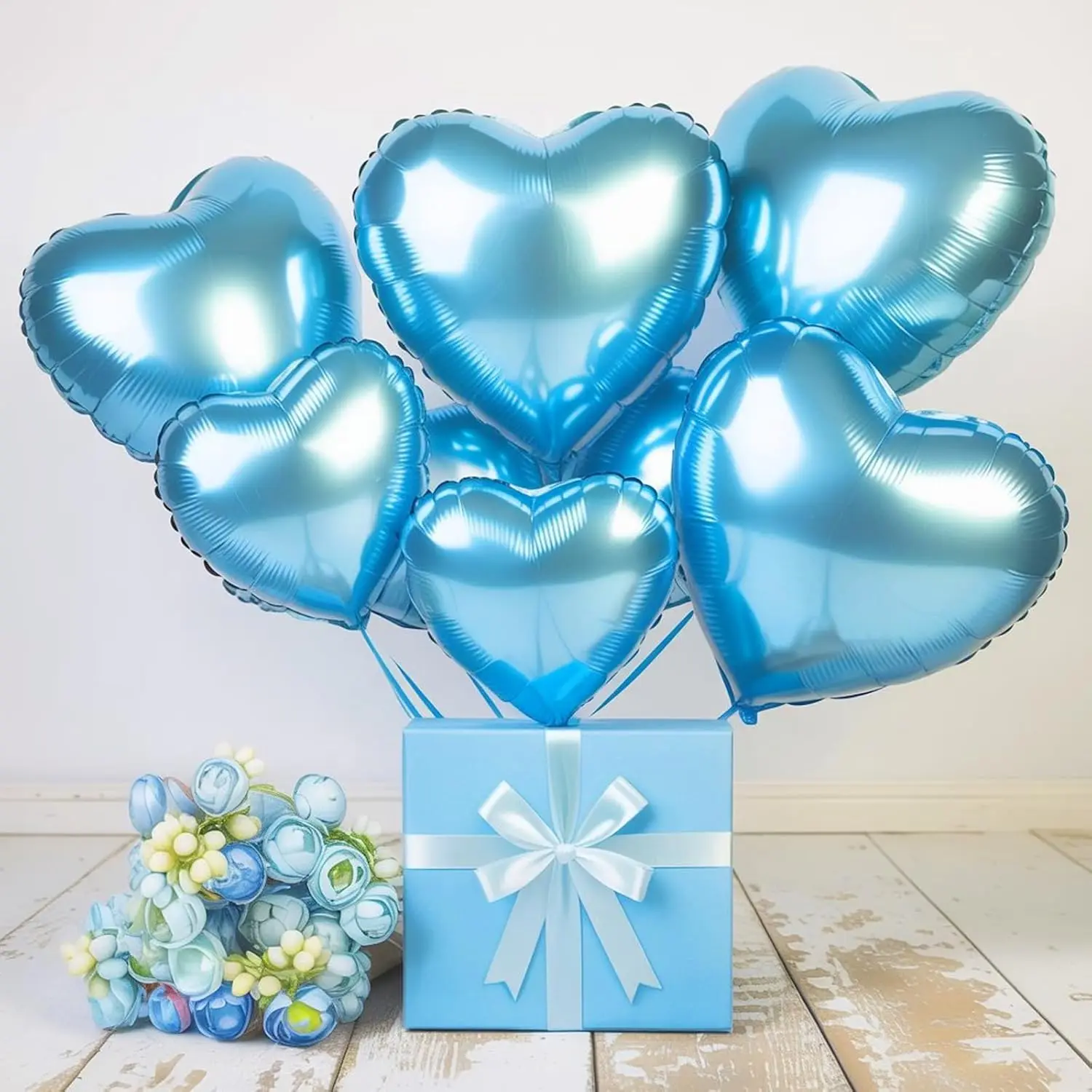 Hellblaue Herzförmige Luftballons in Verschiedenen Größen aus Aluminiumfolie für Dusche, Hochzeit, Geburtstagsdekoration – Detail 3