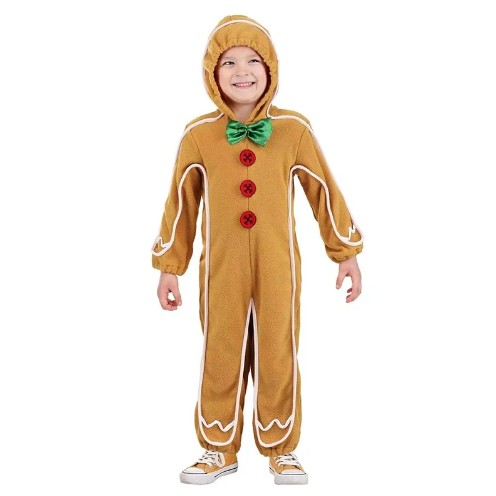 Children Gingerbread Man Costume Christmas Outfit Funny Cosplay Hooded Clothes