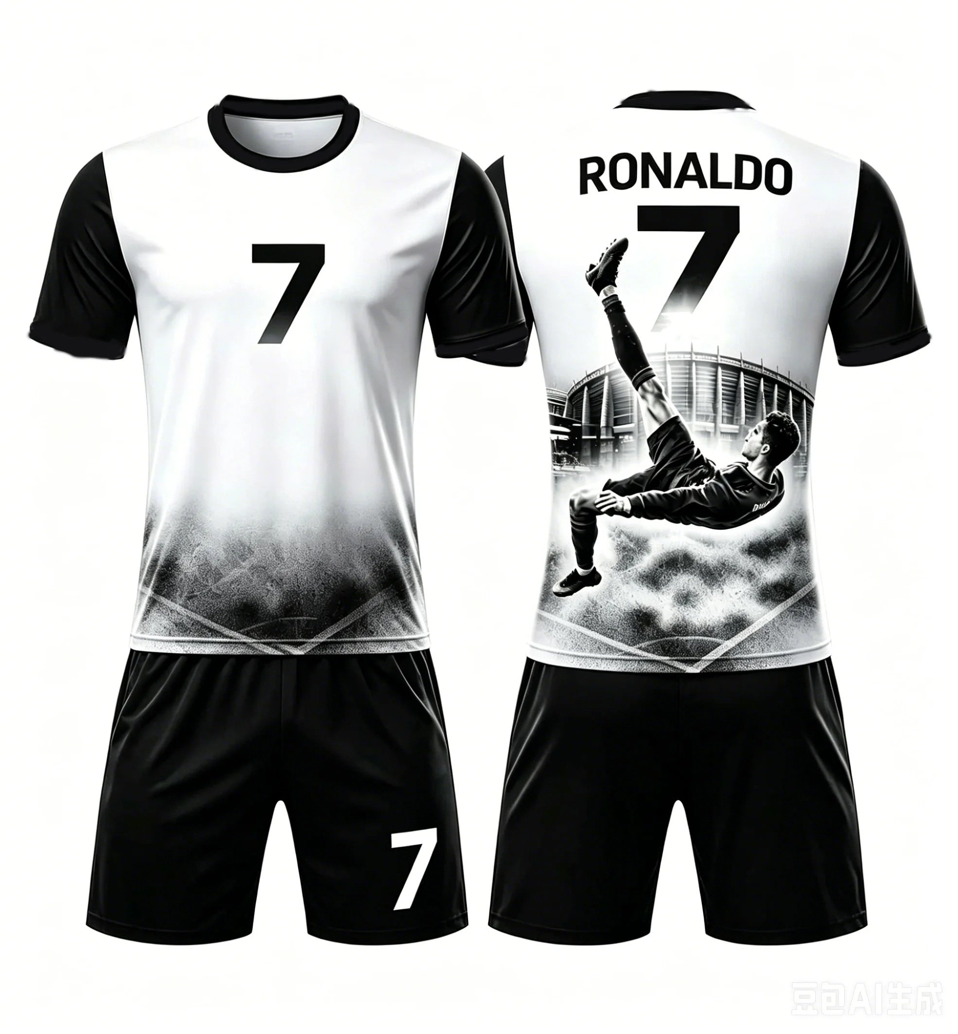 New Ronaldo No. 7 Hot Selling Fashion Summer Adult and Children's Sports 3D Football Short-Sleeve T-Shirt and Shorts Set