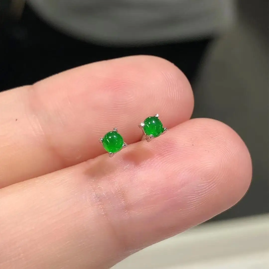 Designer\'s unique creative silver inlaid sun green chalcedony egg round earrings elegant charm retro  jewelry
