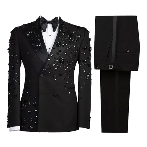 

Роскошный мужской костюм с остроконечными лацканами, 2 шт., свадебные смокинги с кристаллами, красивые двубортные вечерние пиджаки для выпускного вечера, жениха по индивидуальному заказу