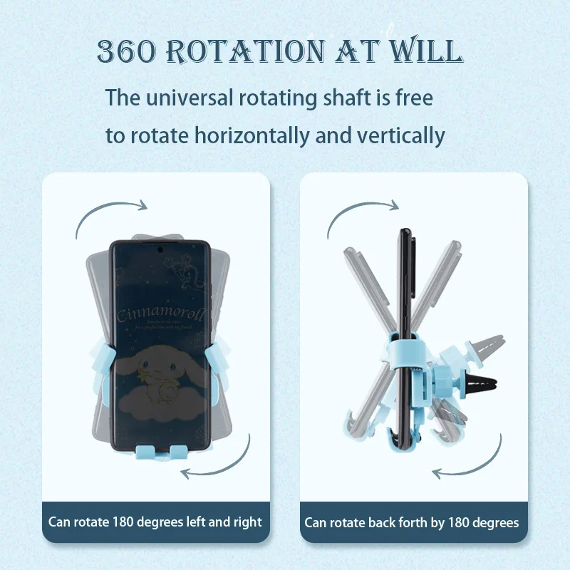 Cinnamoroll Melody Car Phone Mount Character Air Vent Clip Holder Stable Anti Slip Cute Girl Car Accessories For iPhone Samsung