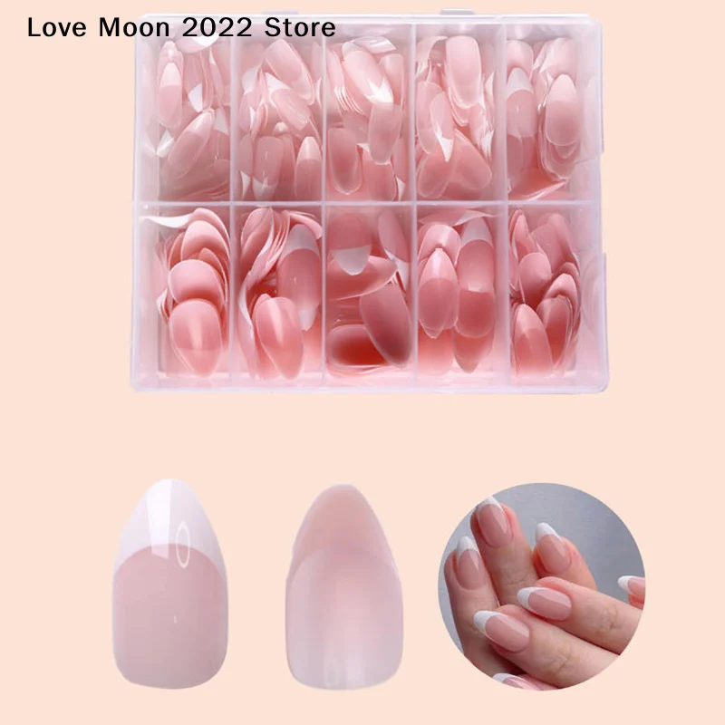 120/240/360Pcs/Box Glossy Soft Gel Pink French Nail Tips Medium Almond White Simple Press On Nails DIY Huge Capacity False Nails