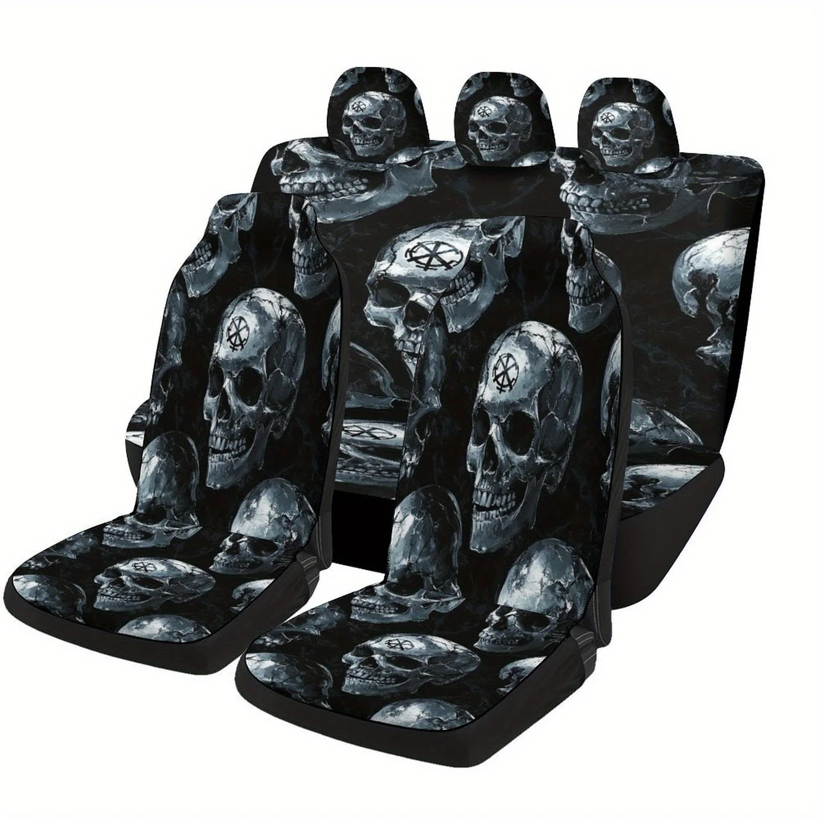 

Gothic Skull Composition Designed Car Seat Cover Set For Most Cars, Trendy High-quality Car Seat Protector Covers Full Set, Univ