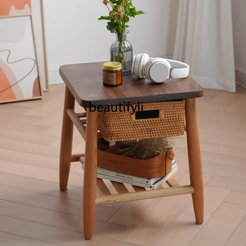 

Side Table Sofa Cherrywood Solid Wood Corner Japanese Bedside Living Room Small Coffee Table Walnut