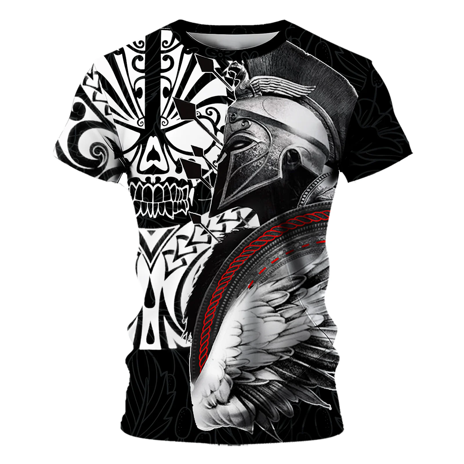 Tattoo And Retro Knights Templar design Print Men's T-shirts Summer Polyester Short Sleeve Male Tops Crusader Soldier Clothing