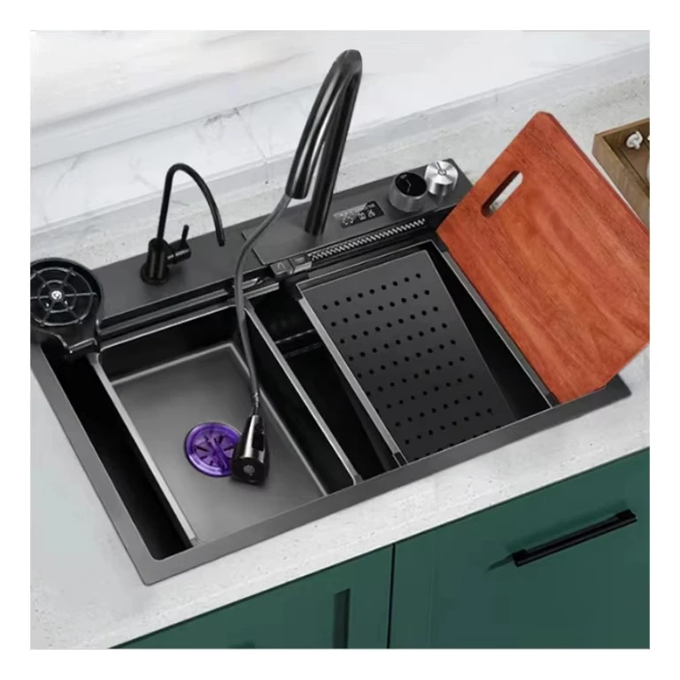 Modern Customized Pull-out Digital Display Faucet Single Slot Sink Kitchen Sink Stainless Single Sink