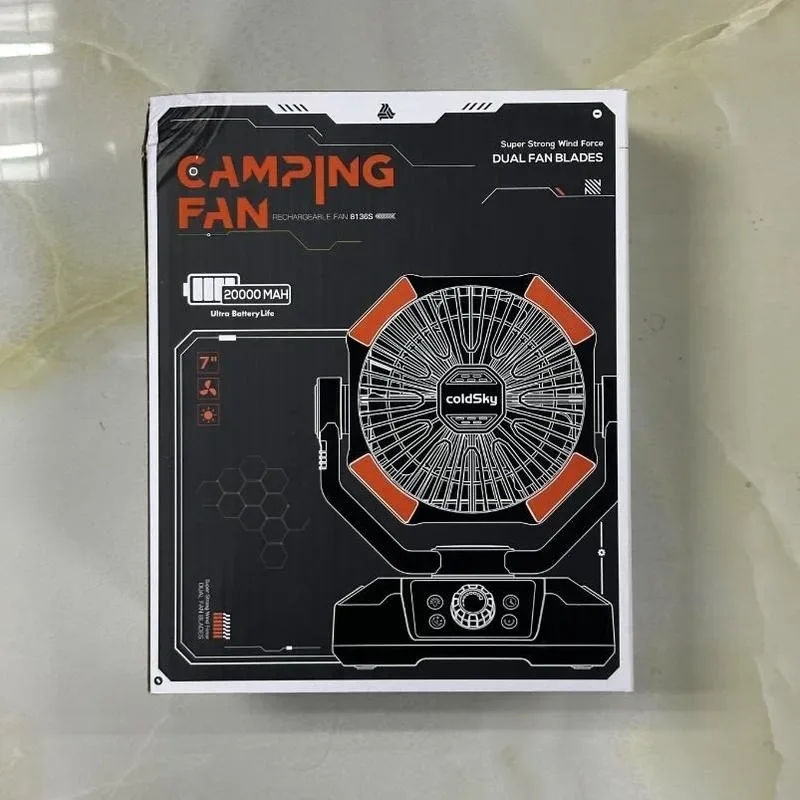 ColdSky 20000mAh Camping Fan with Dual Motor, Battery Operated Portable Fan with 4 LED Lantern, 8 Speeds Desk Mini Fan with Remo