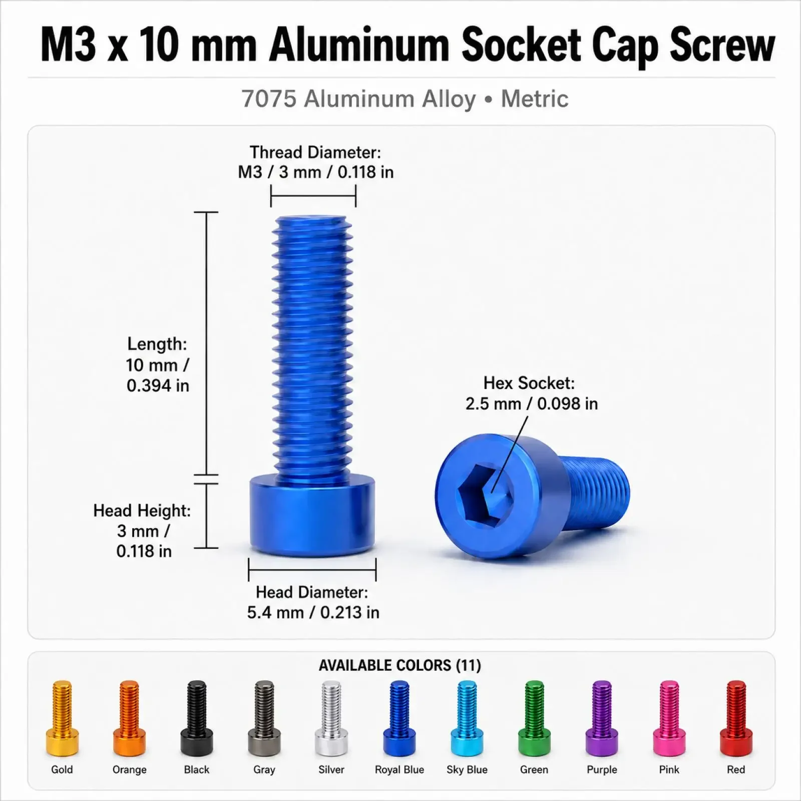 5-20Pcs M3 x 10mm 7075 Alloy Vibrant Colors Hex Socket Cap Screws, Allen Head Bolts Machine Fasteners Hardware Set