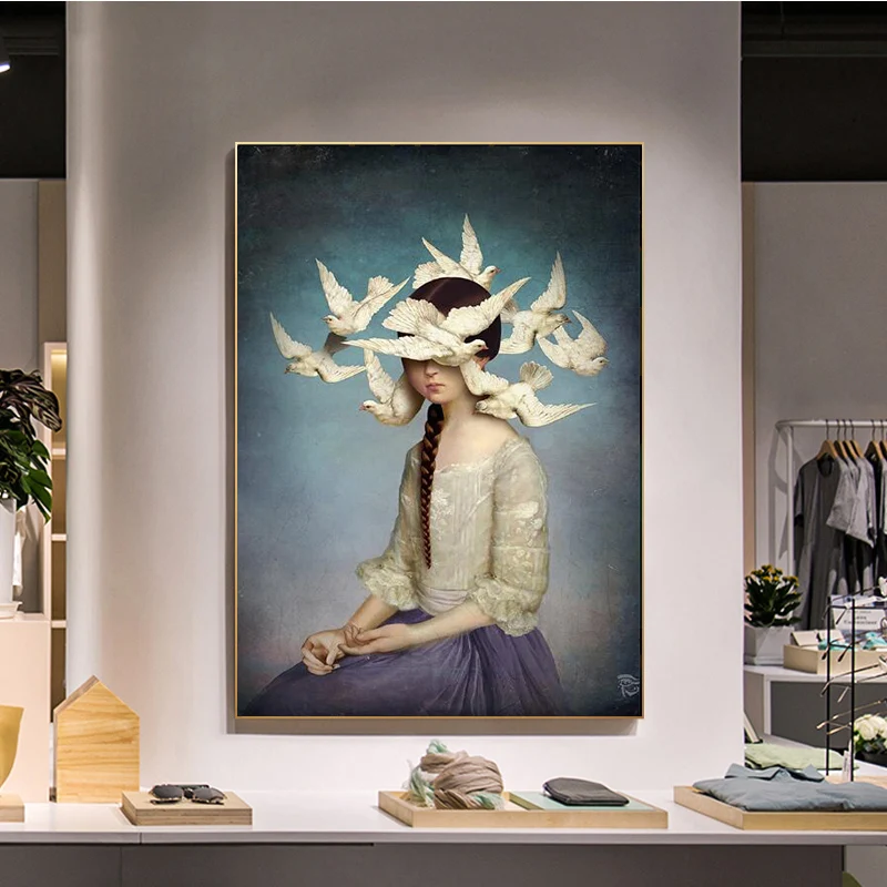 Frameless Nordic Modern Contracted Figure Painting White Pigeon  Canvas Painting Living Room Home Decoration Picture(no Frame)