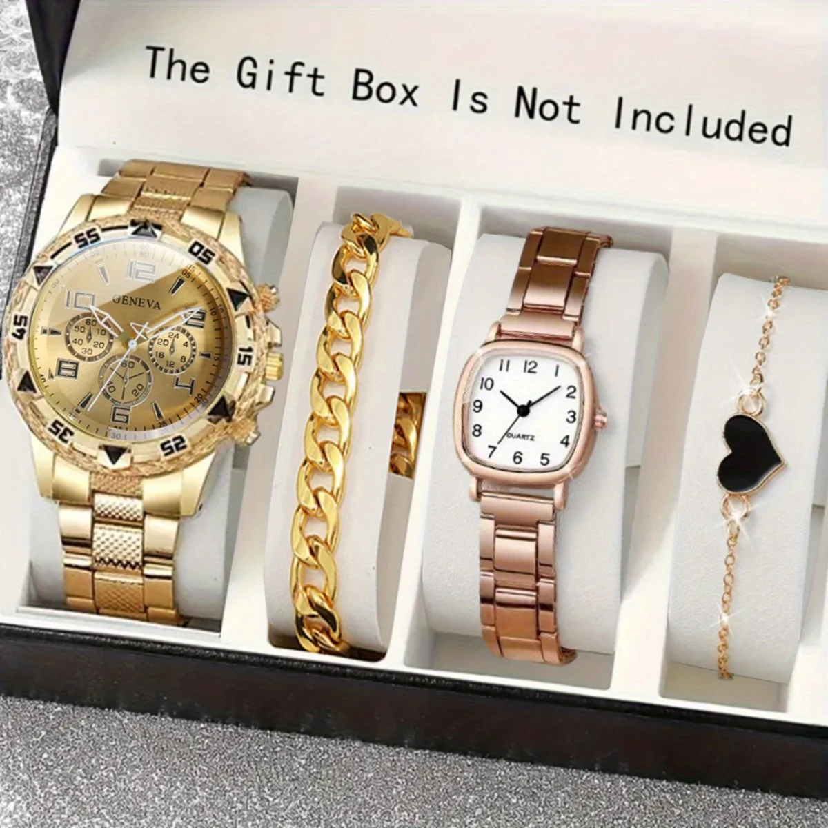 4 unids/set de relojes para parejas, reloj con movimiento de cuarzo con correa de acero inoxidable para hombres, Día de San Valentín, temporada de regreso a la escuela, regalo perfecto