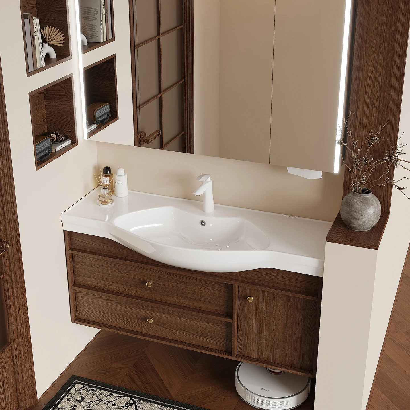 Ceramic integrated basin medium antique bathroom cabinet combination washbasin cabinet bathroom cabinet