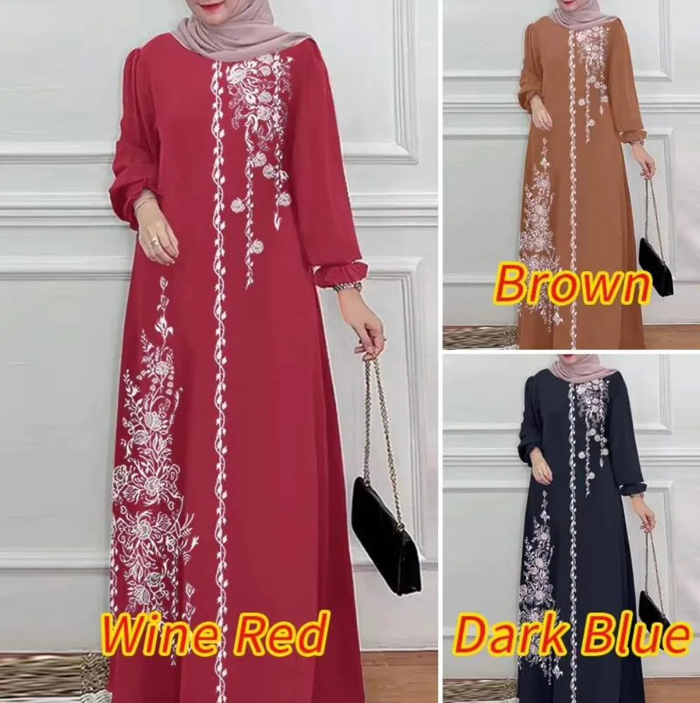 Dress Women Eid Abaya Print Dresses Jalabiya Ramadan Arab Long Robe Muslim Dubai Abayas Kaftan Islam Vestidos Morocco Maxi Gown