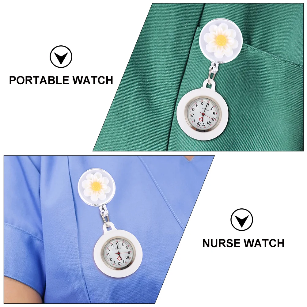 

Cartoon Small Flower Nurse Watch Titanium Buckle Silicone Cover Portable Badge Watches for Doctors Nurses Medical Occasions Gift