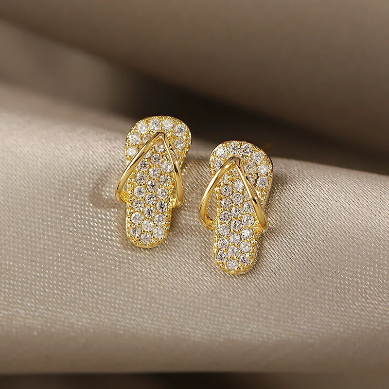 Cute Mini Shoes Slipper Zircon Stud Earrings For Women Luxury Gold Color Unusual Earrings Korean Fashion Party Jewelry