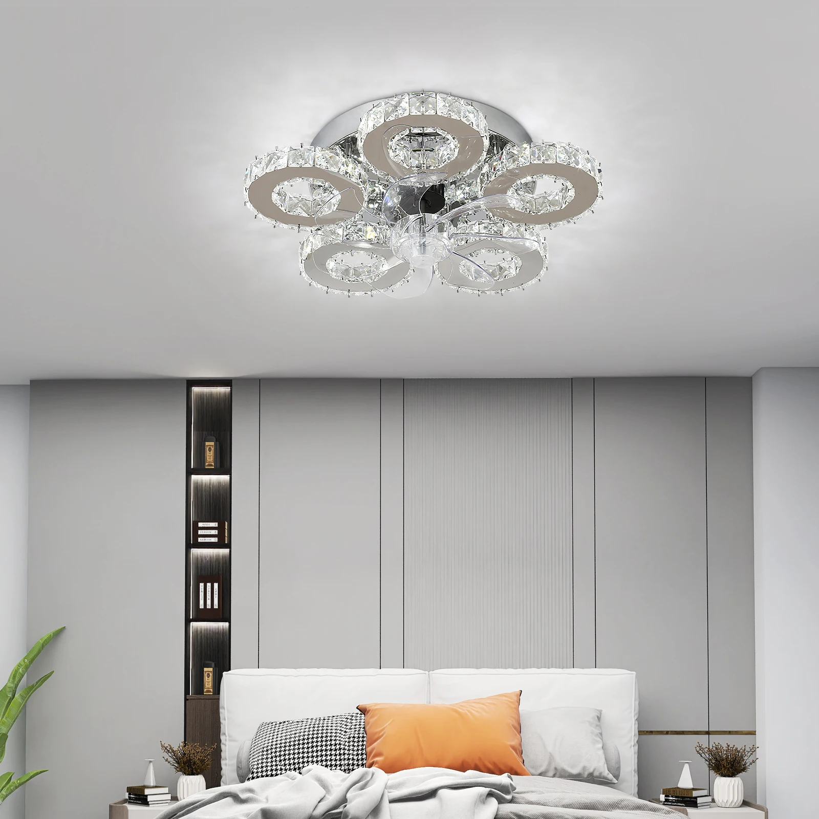 Led Luxury Crystal Ceiling Fan With Lights Remote Control Ceiling Fan Silver European Chandeilers Lamp for Home Livingroom Lumin