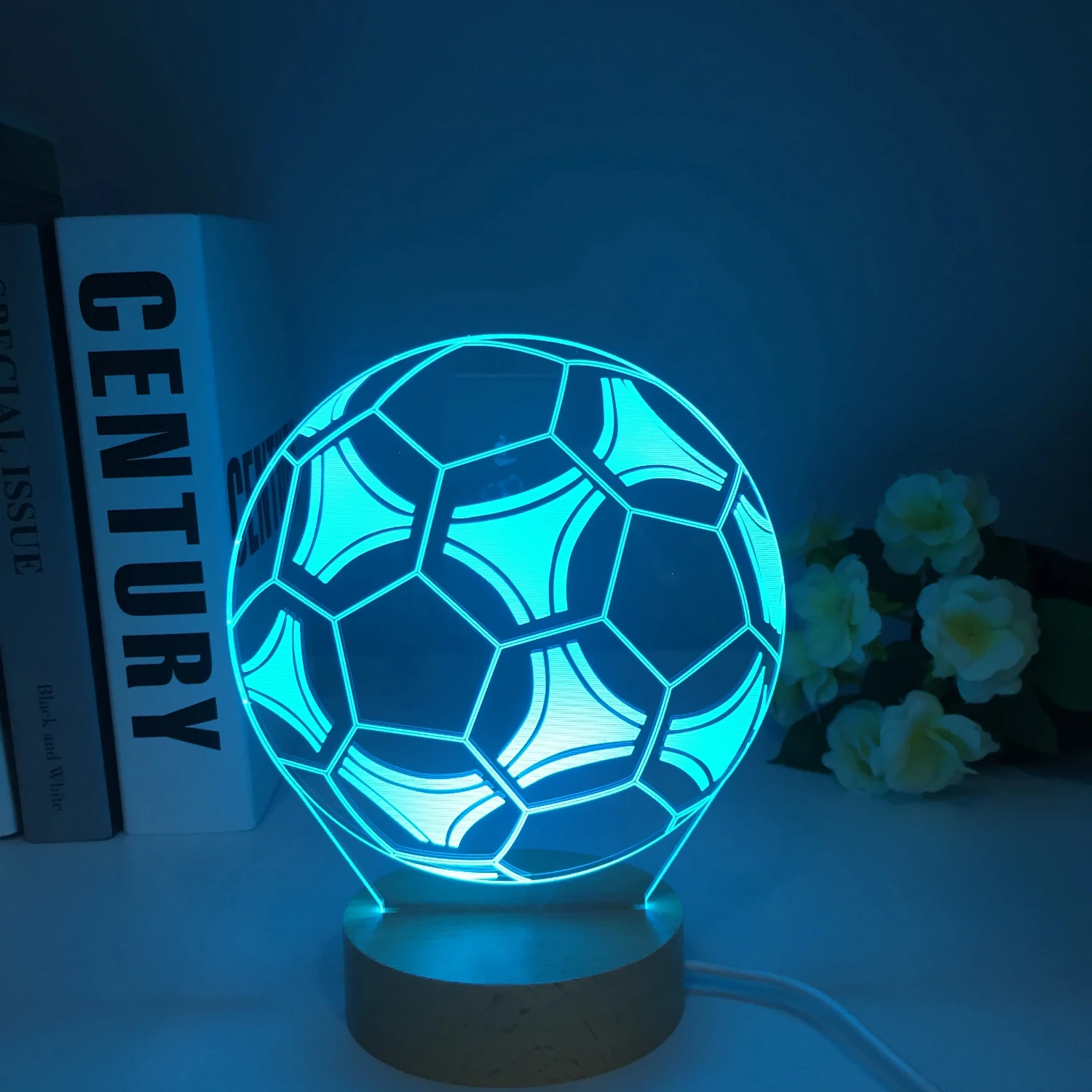 3d Illusion Child Night Light Football Ball Wooden Nightlight   Bedroom Decoration Soccer Colors Wood Table Lamp Gift