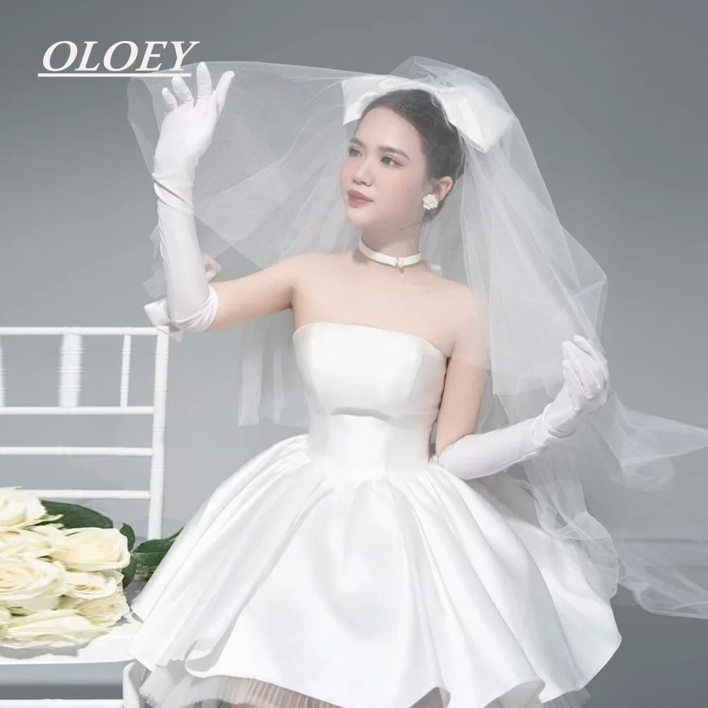 

OLOEY Elegant Strapless Short Wedding Dresses Soft Satin A-line Puffy Bridal Gown Customized Korea Photoshoot Corset Back