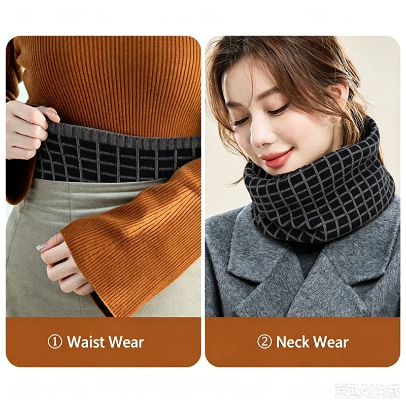 Field Outing Windproof Grid Color Blocked Neck Brace Winter Detachable Collar Travel Keep Warm Knitting Plain Weave Scarf Cover