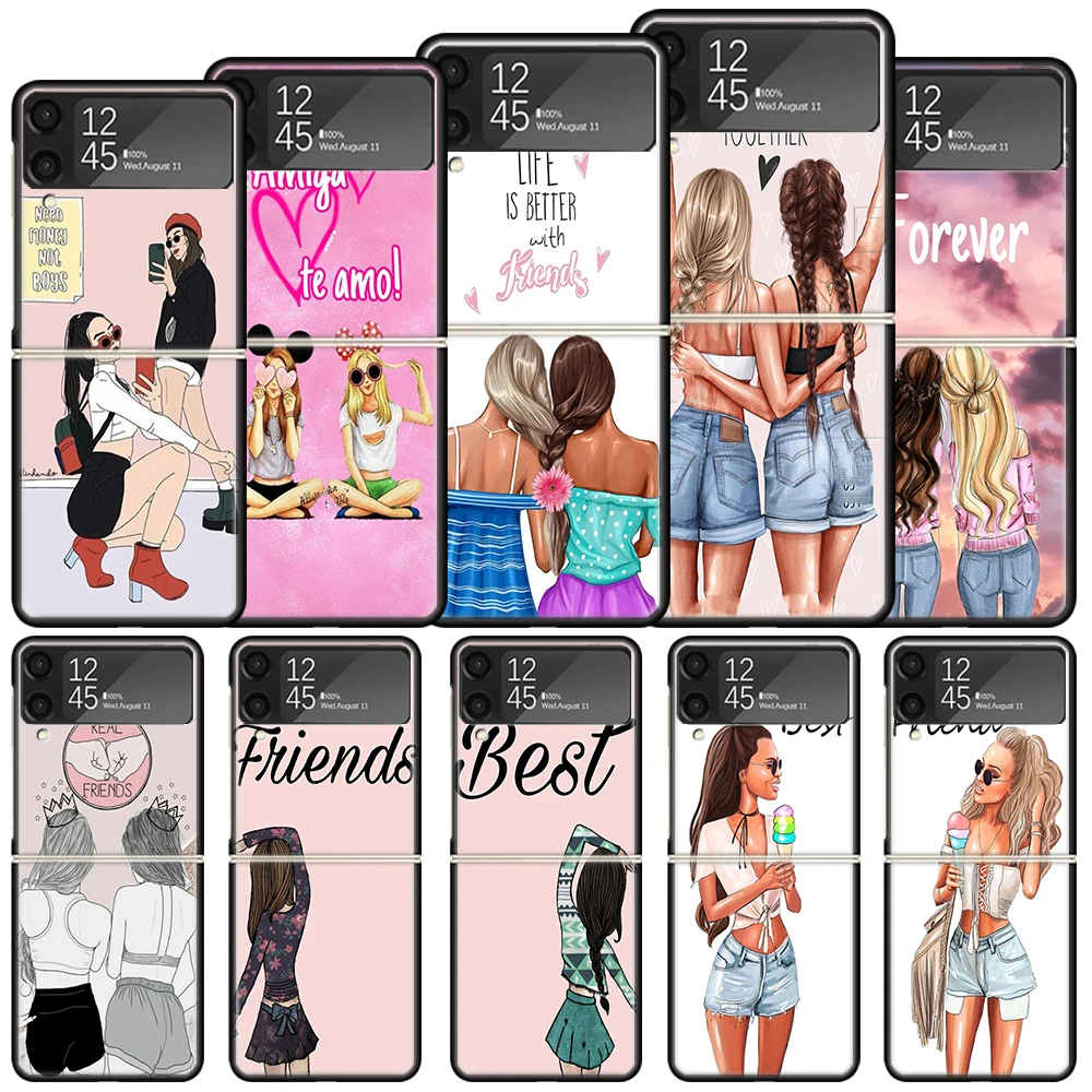 Girls Best Friends Forever BFF Shockproof Hard Case For Samsung Galaxy Z Flip 4 5 3 5G Phone Cover Z Flip3 Flip4 Flip5 Black Fun