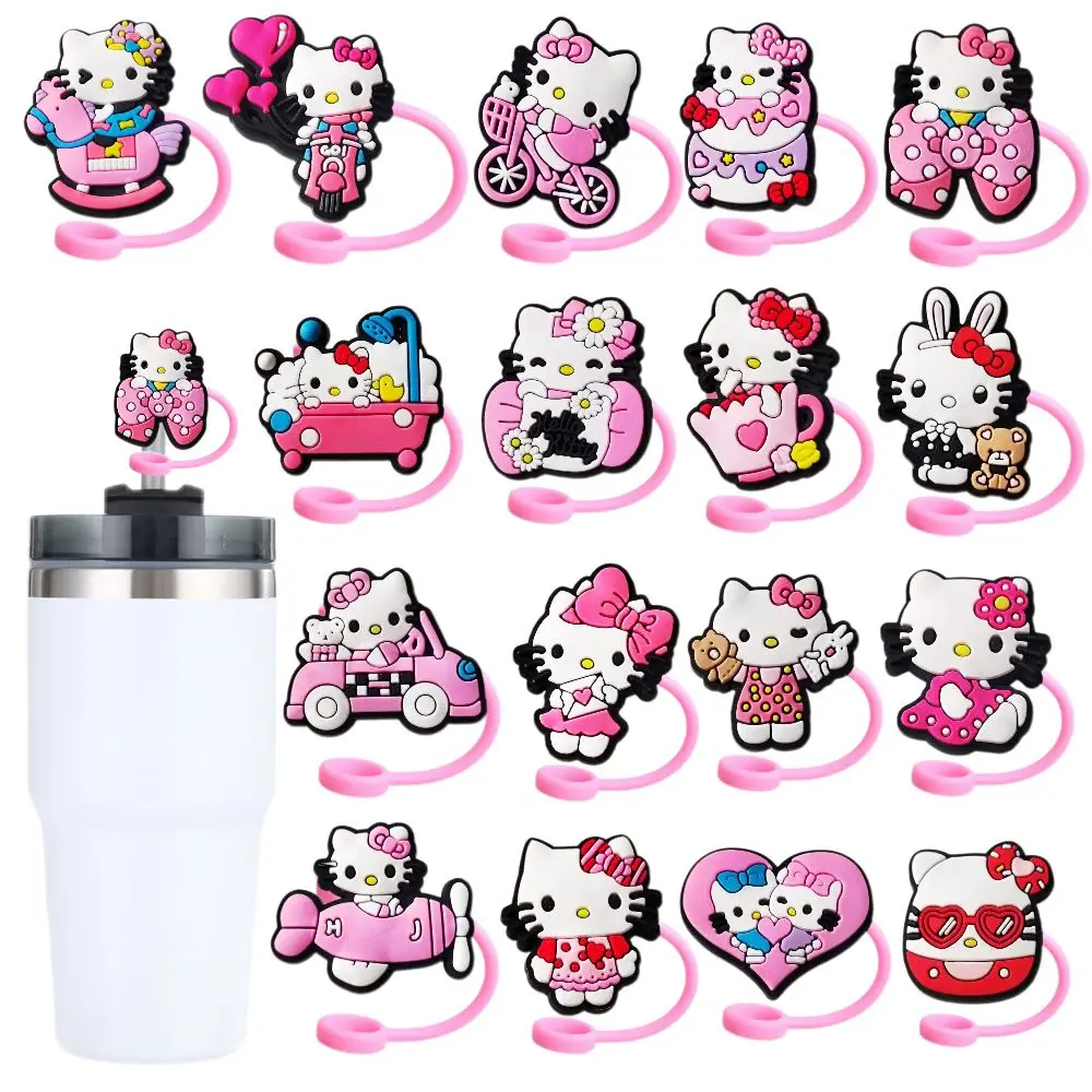 

5-23pcs MINISO Sanrio hello kitty Straw Cover Cap 10MM Drink Straw Plug Reusable Fit Cup Accessories Straw Cap Charms Pendant