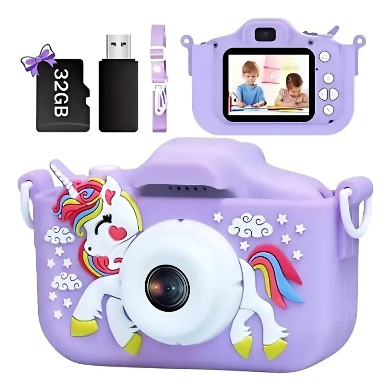 Kids Digital Camera 32MP1080P HD Video with Anti-Fall Silicone Case Birthday Gifts for Boys Girls to Record Travel Daily Life