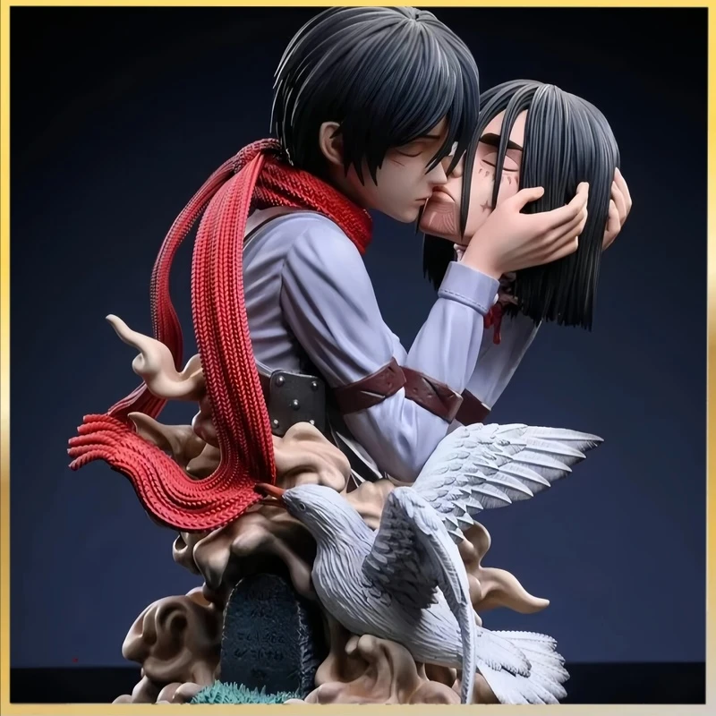 Attack On Titan Head Hugging Kiss Of Death Mikasa Ackerman Anime Figures Two Person Statue Anime Model Ornament New Year Gift