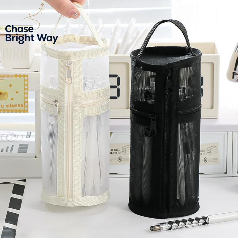 Mesh Dual-use Makeup Brush Storage Bag Portable Brush Case Simple Large Capacity Brush Bucket Holder Travel Stand-up Pouch
