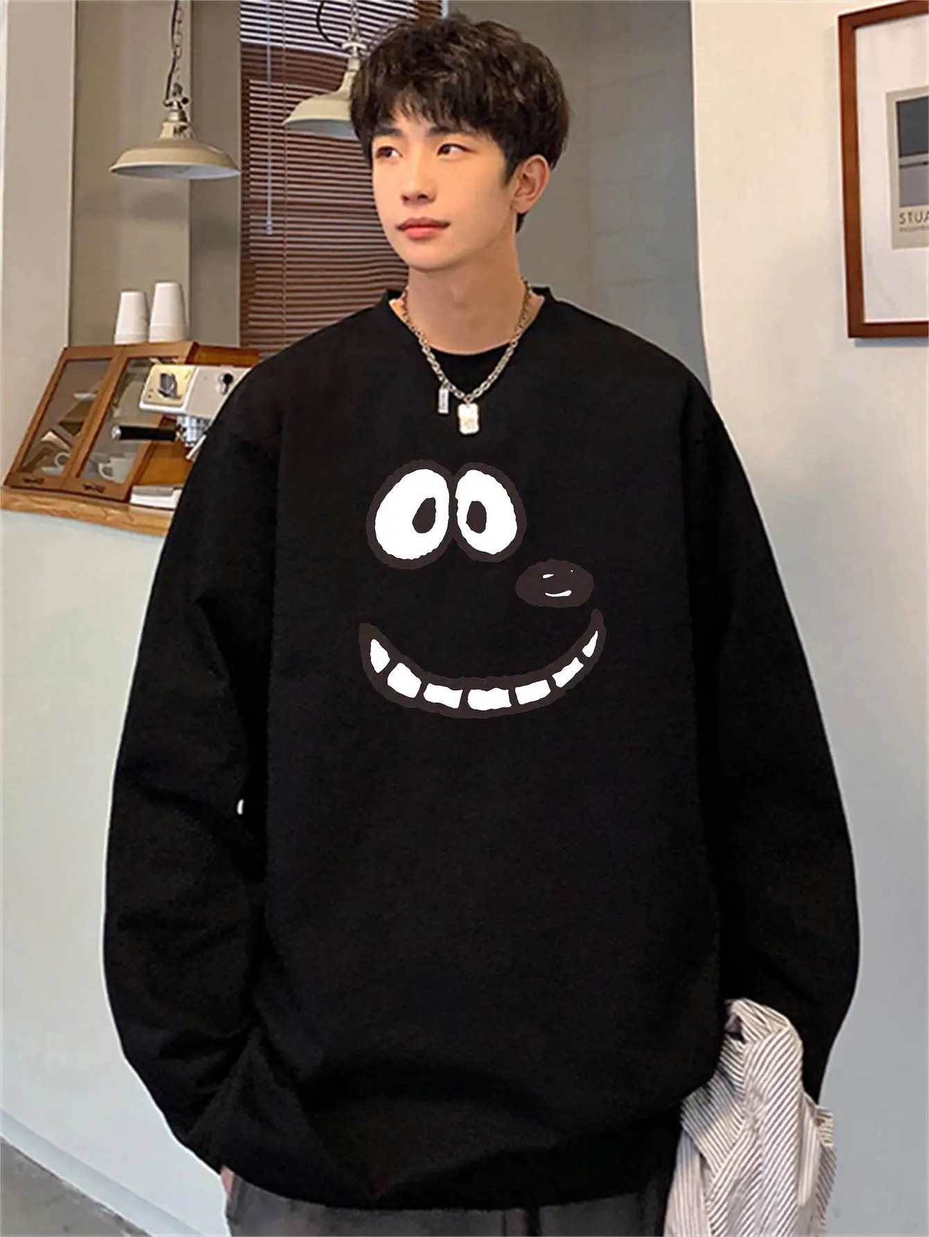 Funny Dog Cartoon T-shirts Long Sleeve Kpop Man Clothing Oversize Pure Cotton Unisex Tops Hip Hop Male Tees Y2k New Brand