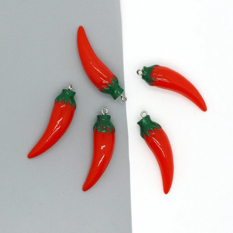 10pcs 45mm Long Red Pepper Resin Food Charms Simulated Vegetable Earring Keychain Pendant DIY Accessory New Jewelry Make