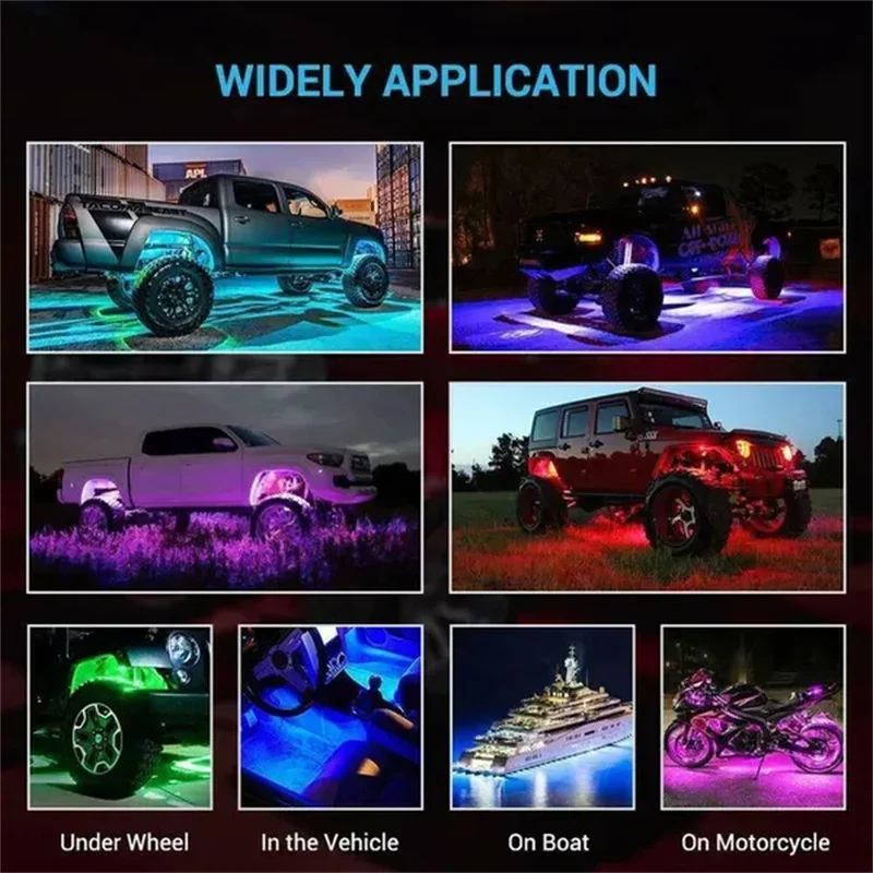 4/8/12 In 1 RGB LED Rock Lights Car Chassis Neon Decorative Light for Cars Off Road Truck (App Remote Control) Car Lights