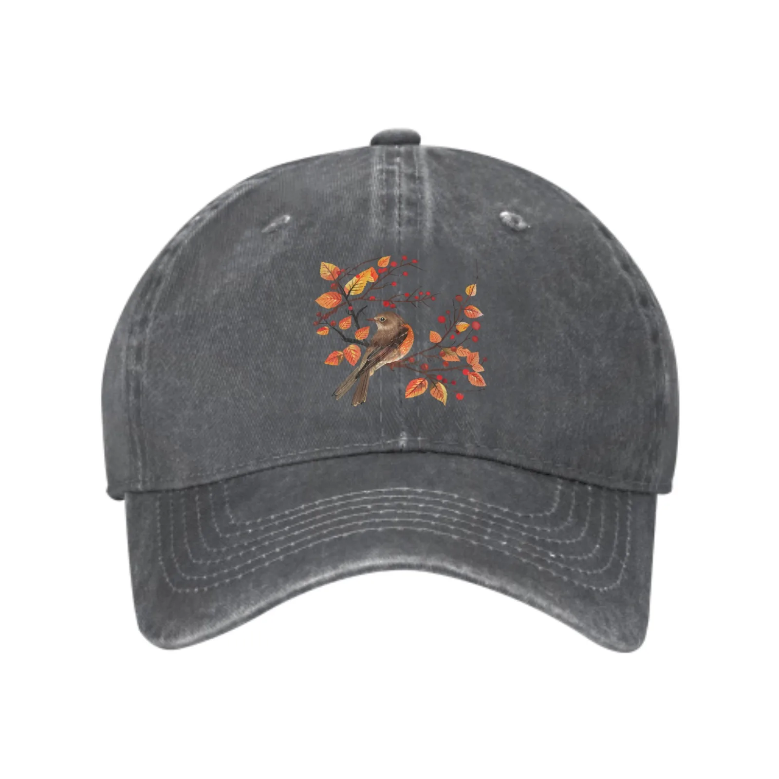 

Bird Maple Leaf Denim Baseball Caps for Men Women Adjustable Fashion Casual Trucker Hats for Outdoor Fishing Activities