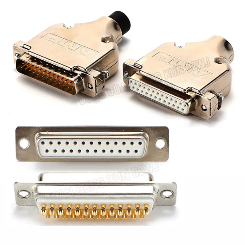 

AMP DB25 Male/Female Plug Metal Shell Kit 2 Rows 25 Pin Serial Port Connector D-SUB 25 Adapters Solid Needle Gold Plating