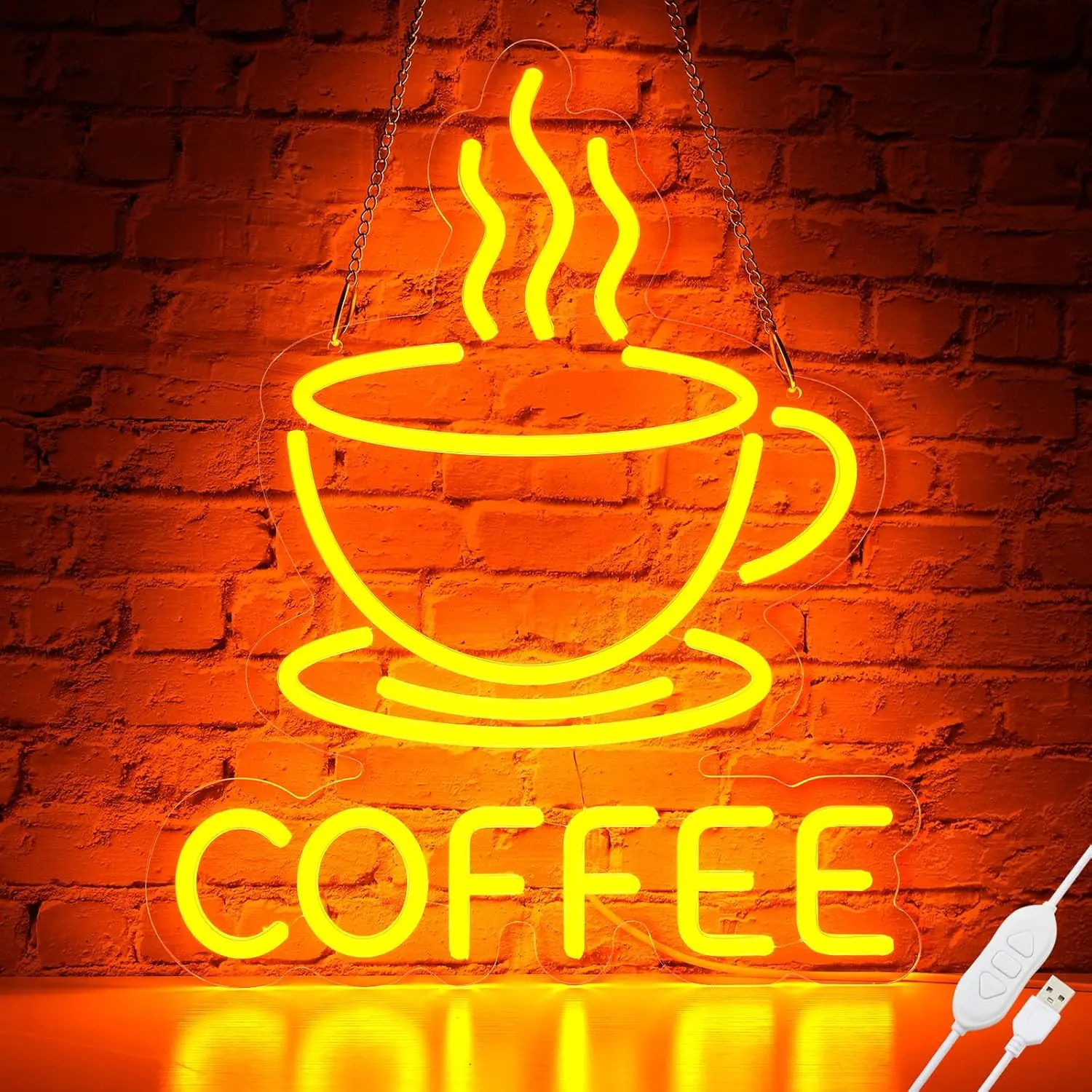 

15.7x12.8" Yellow Coffee Neon Sign LED Light Business Logo Design Custom Neon Signs OPEN Bar Coffee Shop Store Station Cafe