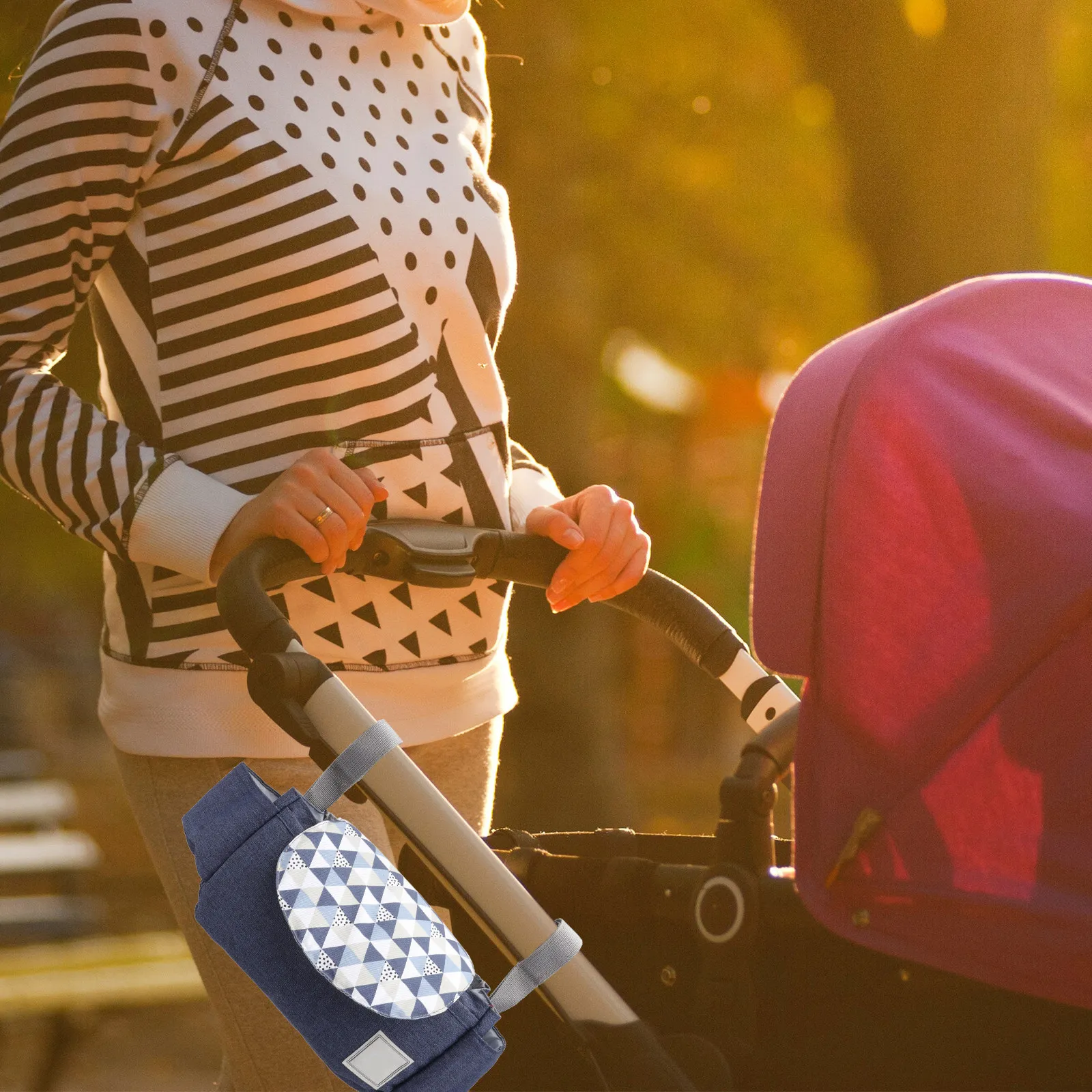 1Pcs Baby Carriage Bag Flexible Stroller Organizer Bag with Sticker Hand Strap for Bottle Diaper Storage Easy Clean Detachable