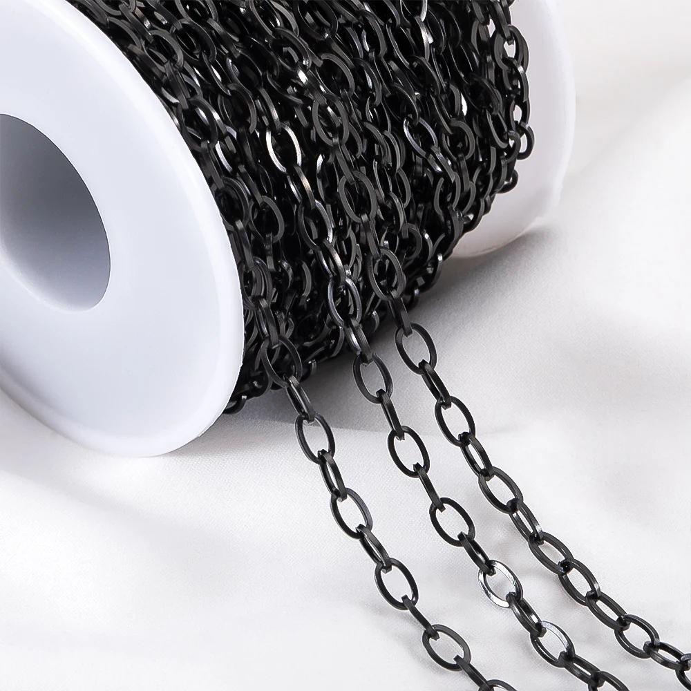 

1 метр овальной цепи из нержавеющей стали с черным покрытием, 4 мм, для изготовления ожерелий, браслетов и ювелирных изделий оптом