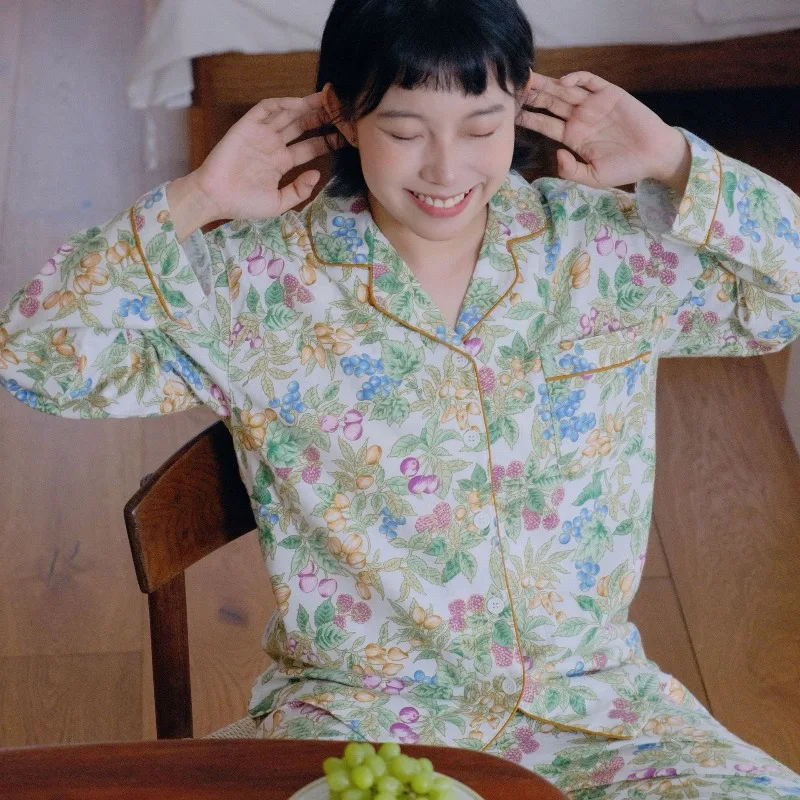 Pyjama en pur coton brossé Double face pour femmes, vêtements d'automne en coton à manches longues pour la maison, adapté à l'extérieur, automne et hiver