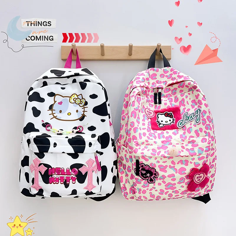 Yk2 Sanrio Hello Kitty Backpack Kawaii Kt Canvas Travel Bag Cartoon Printed Shoulder Bag Student Schoolbag High Capacity Gift