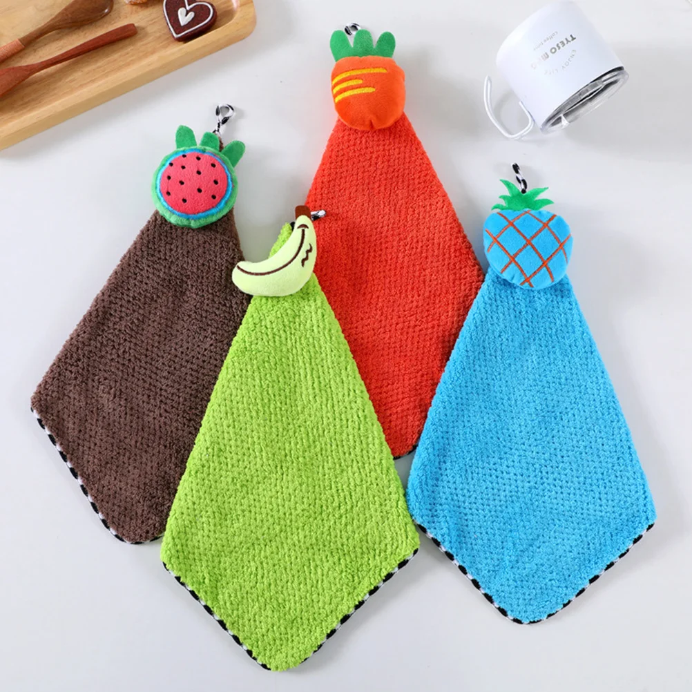 

Coral Fruit Pattern Hanging Towel Hand Wash Dish Cloth Quick Drying Water Absorbent Lanyard Design For Kitchen Bathroom Office