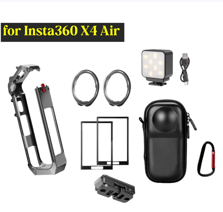 

For DJI Insta360 X4 Air Screen Protector Glass,Tempered Glass Lens Guard, Silicone Protective Case Metal Magnetic adapter Frame