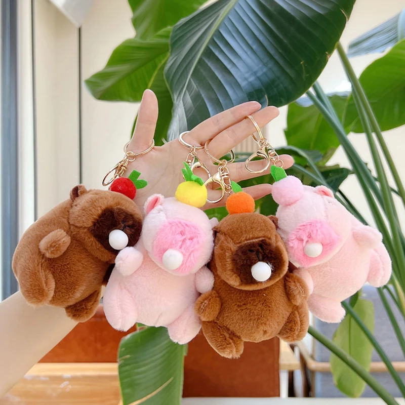 Pink Capybara Plush Toys Cute Capibara Bag Pendant Keychain Kids Backpack Hangings Ornaments Party Women Gift Fluffty Doll